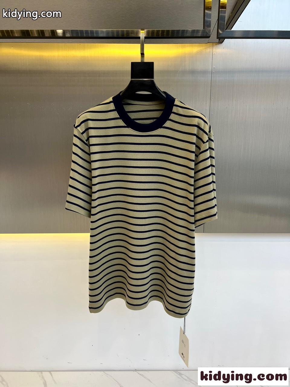 カジュアル お洒落 ボーダー柄 半袖Tシャツ グッチ Tシャツ コピー カーキ-1