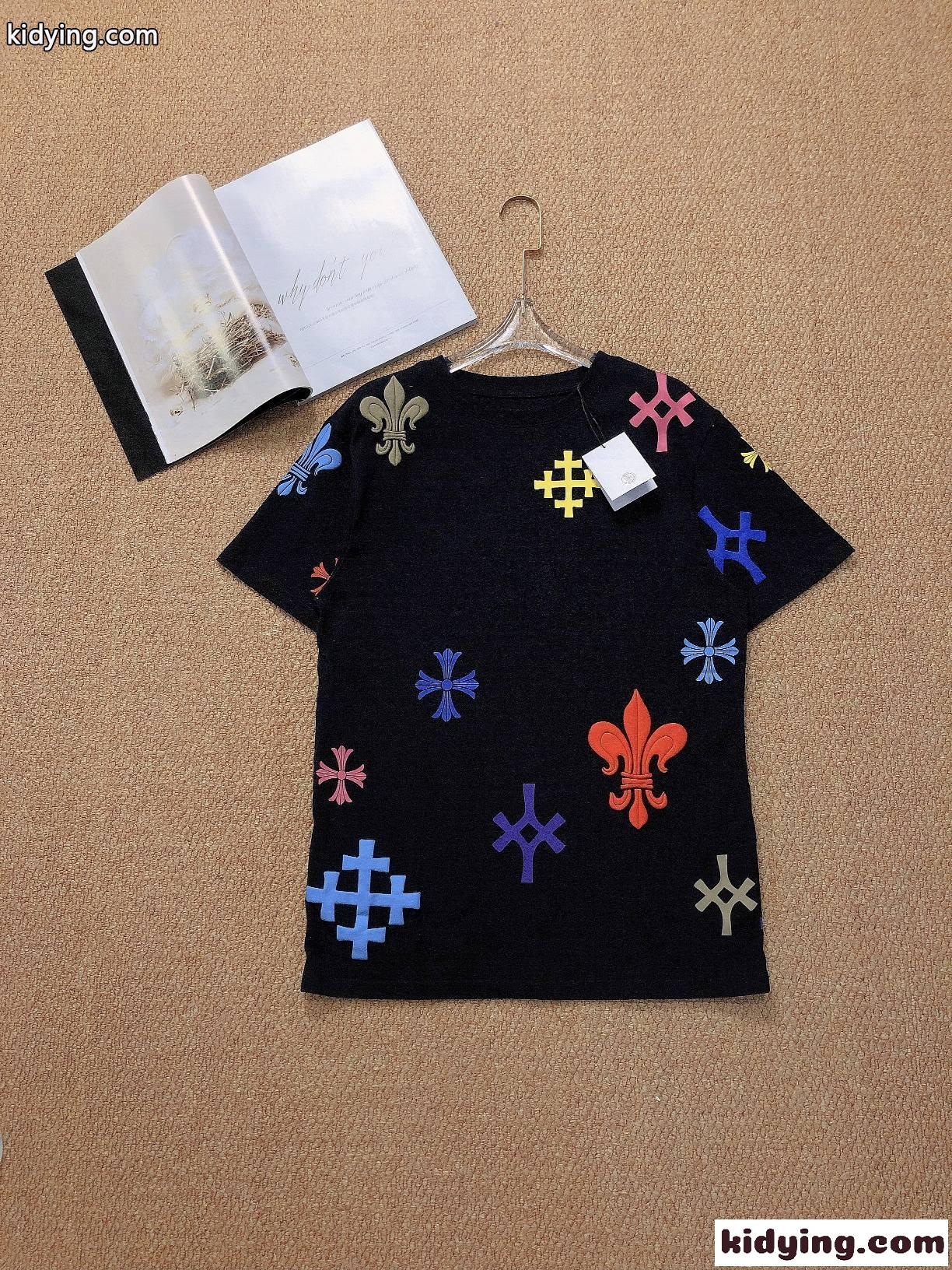 コットン 優しい肌触り クルーネック ロゴ クロムハーツ tシャツ コピー 半袖 春夏 人気 定番 トップス ホワイト ブラック-1