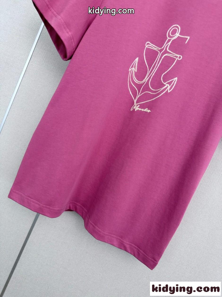 お洒落 アンカーモチーフ クルーネック半袖Tシャツ モンクレール Tシャツ 偽物 ピンク-4