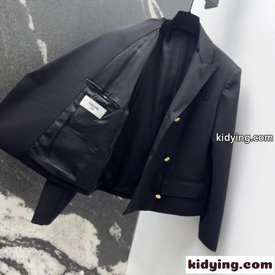 上品 ダブルブレスト テーラードジャケット セリーヌ ジャケット コピー ブラック-3