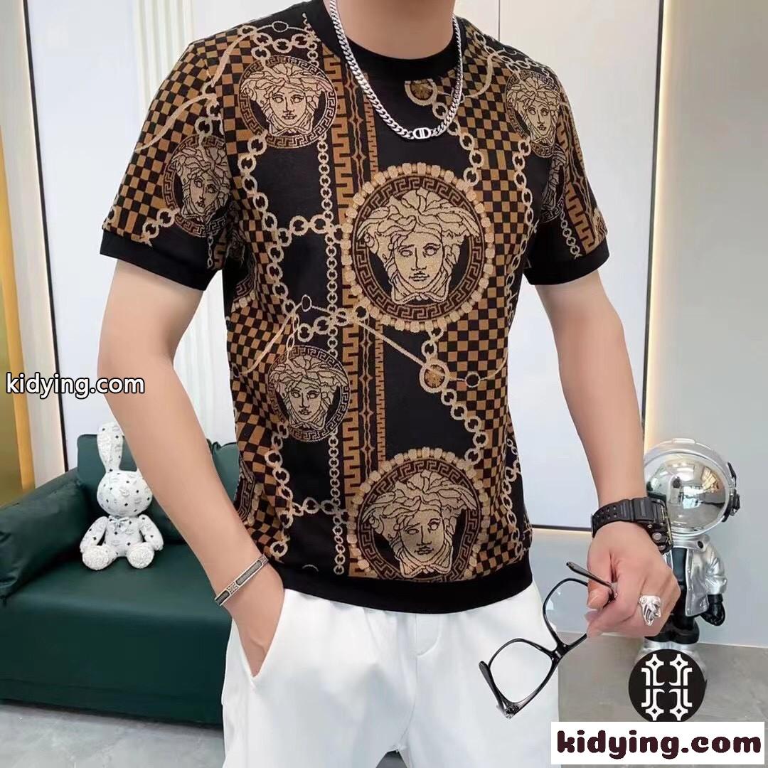目立つ メデューサ メンズ 半袖 カットソー ヴェルサーチ Tシャツ コピー 通気 快適-2