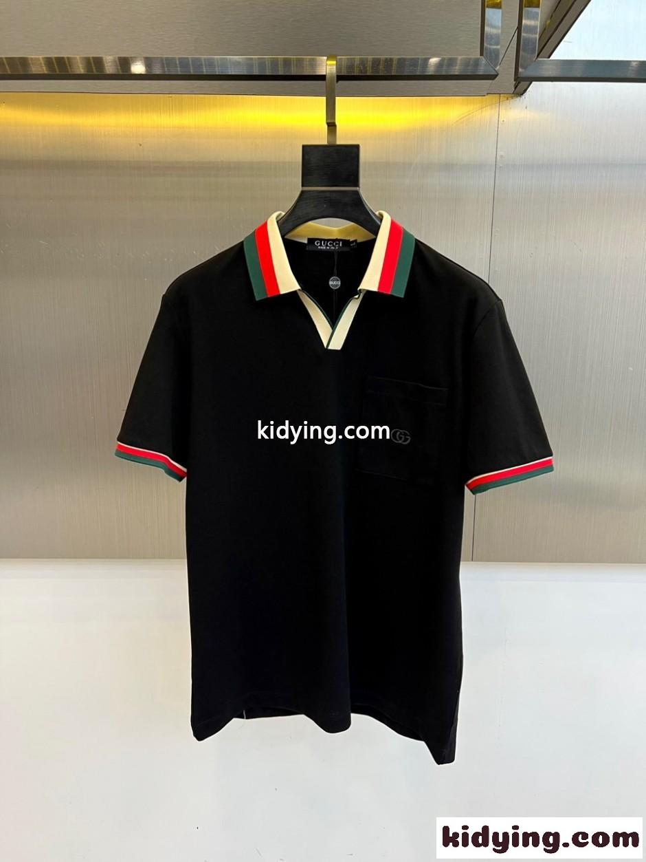 洗練された カジュアル スキッパーポロシャツ グッチ Tシャツ 偽物 ブラック-2