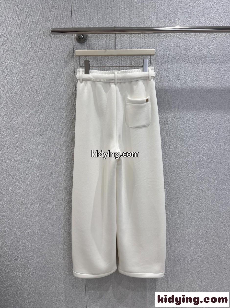 ロエベ パンツ 偽物 ベルト付き リラックス 裏起毛 ワイドパンツ オフホワイト-1