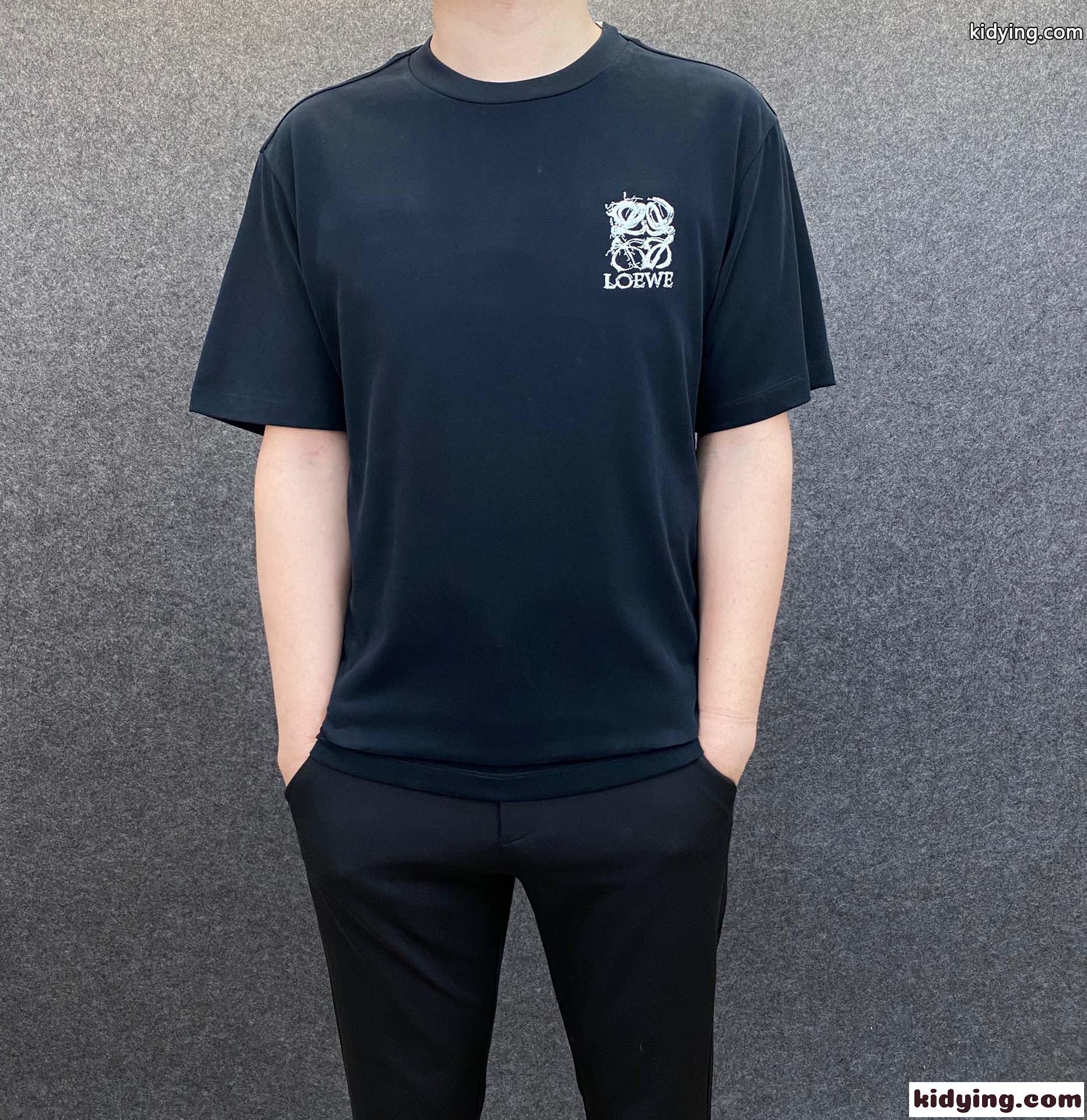 ベーシック ロゴ クルーネック コットン 快適 メンズ 半袖 春夏 トップス ロエベ tシャツ コピー ホワイト ブラック-2
