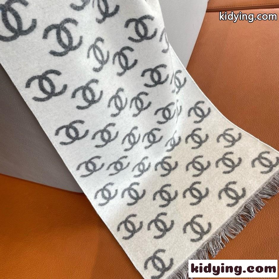 CCロゴ ウール＆カシミヤ マフラー シャネル スカーフ コピー ユニセックス グレー-3
