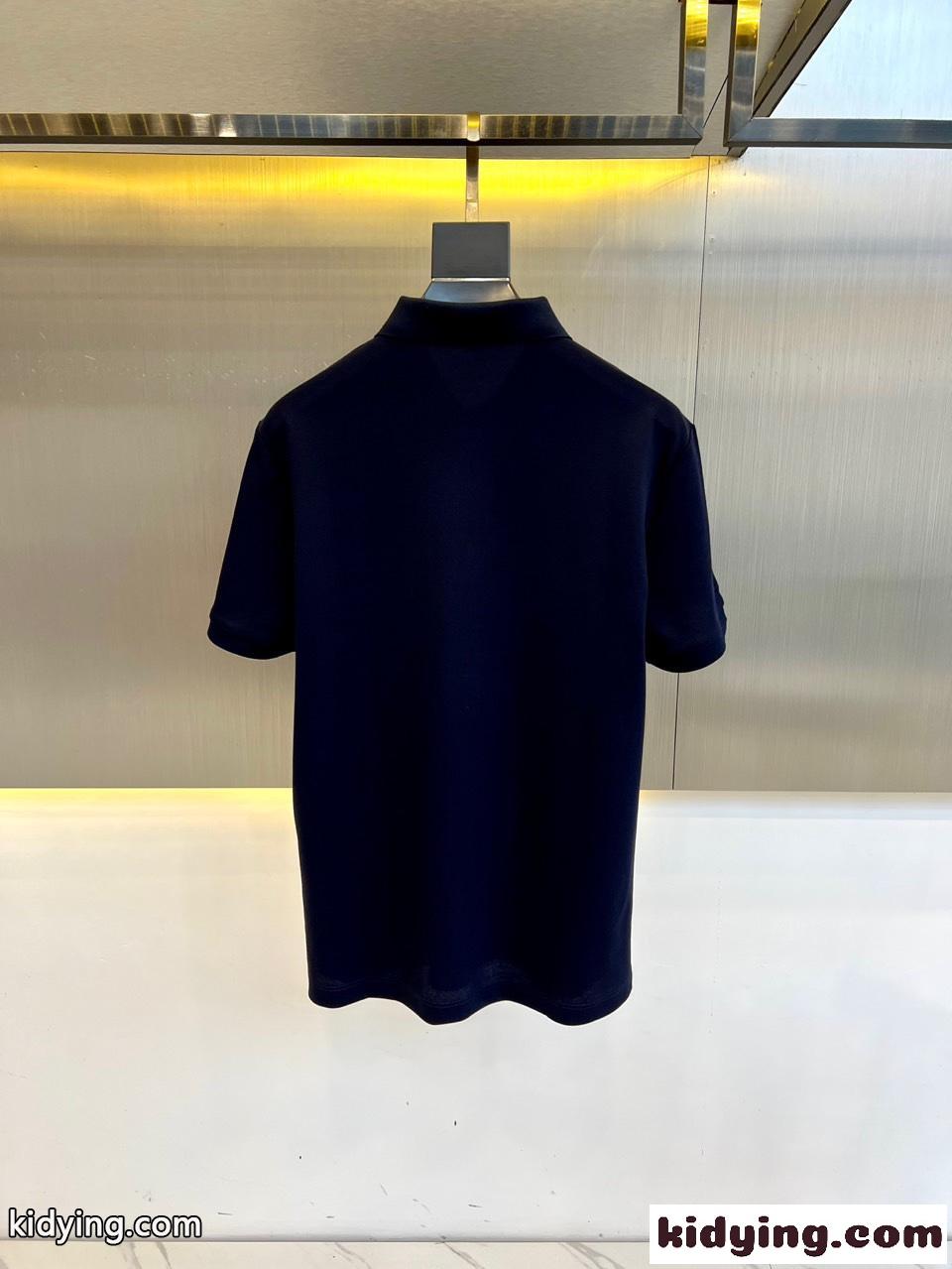 洗練された シンプル コットンピケ ポロシャツ バーバリー 半袖Tシャツ コピー ネイビー-3