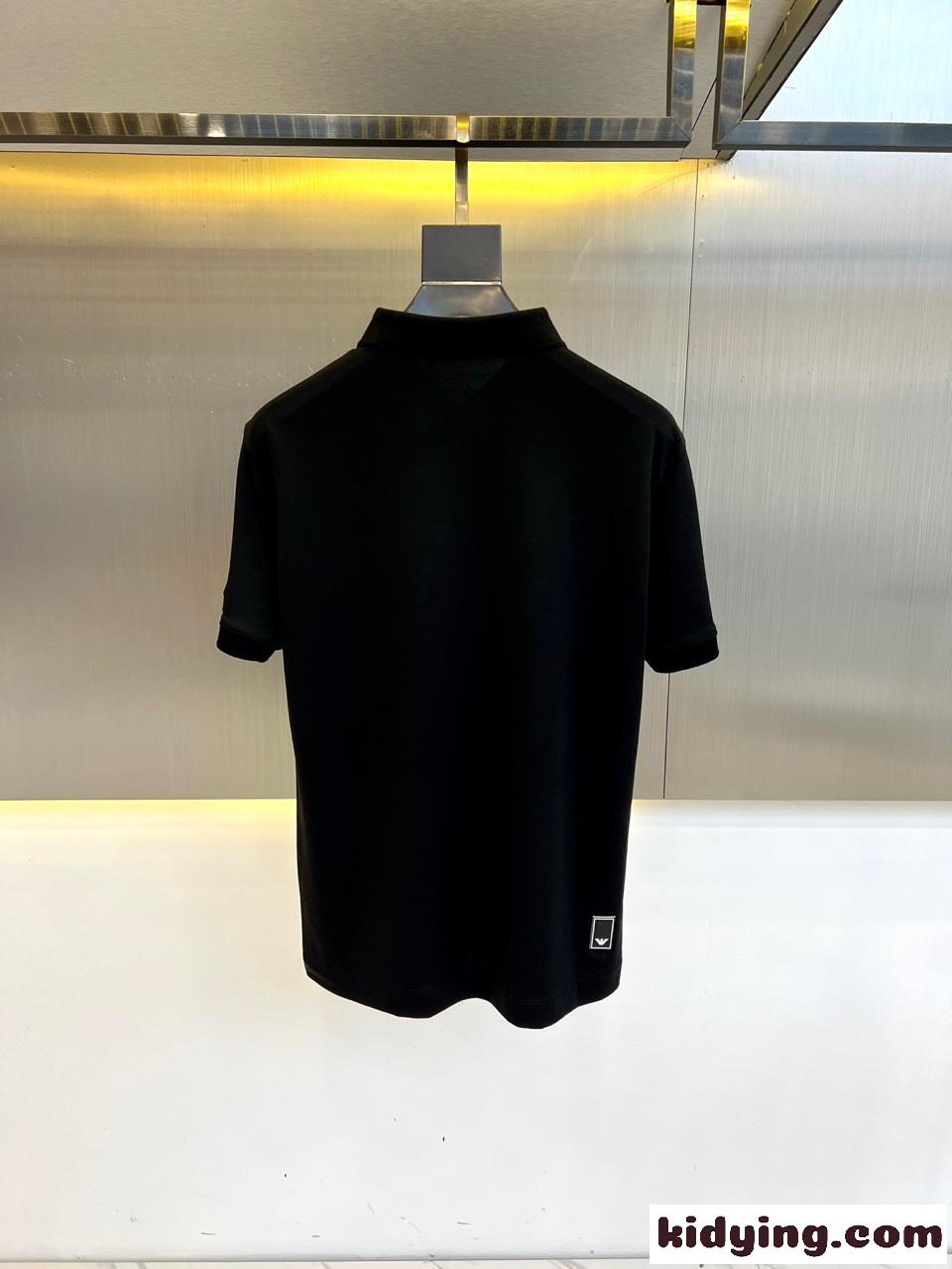 シンプル 合わせやすい アルマーニ Tシャツ コピー コットンピケ ポロシャツ ブラック-0