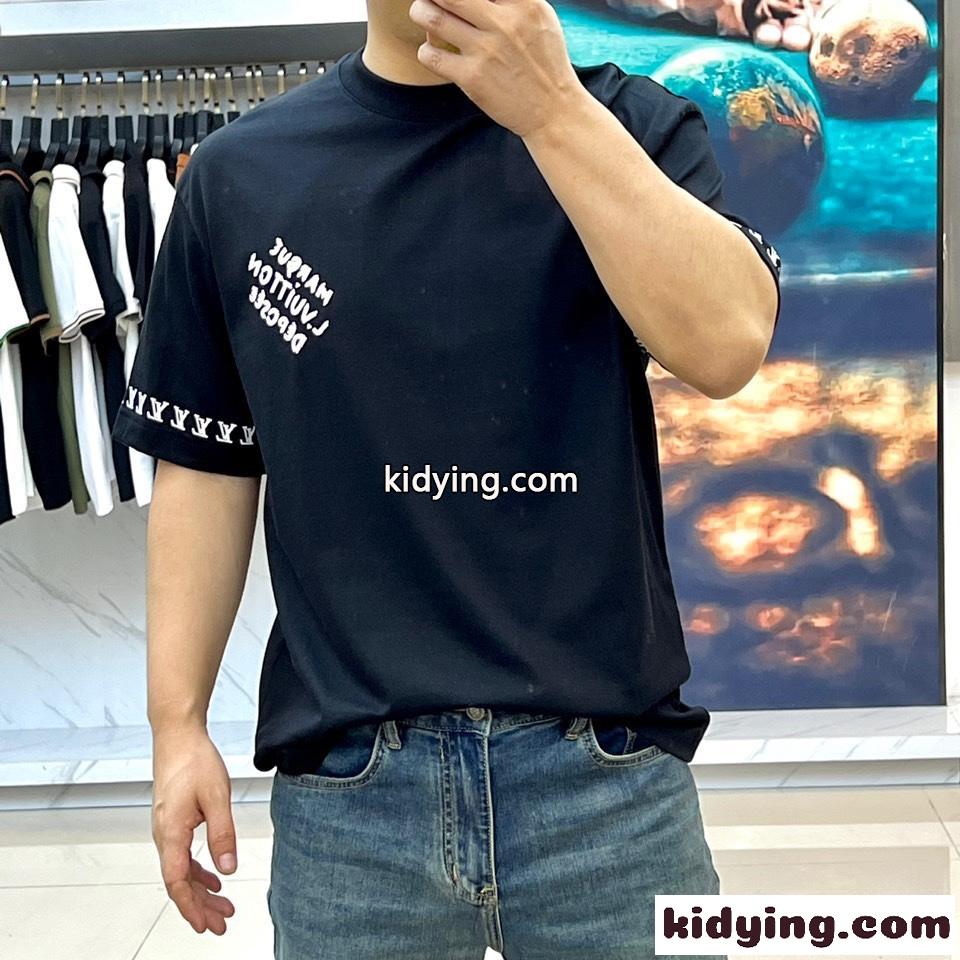 おしゃれ ロゴ ルイ・ヴィトン 半袖Tシャツ コピー クルーネック ブラック-2
