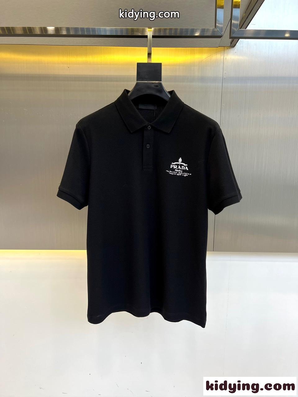 定番 コットンピケ ポロシャツ プラダ Tシャツ 偽物 半袖 トップス ブラック-0