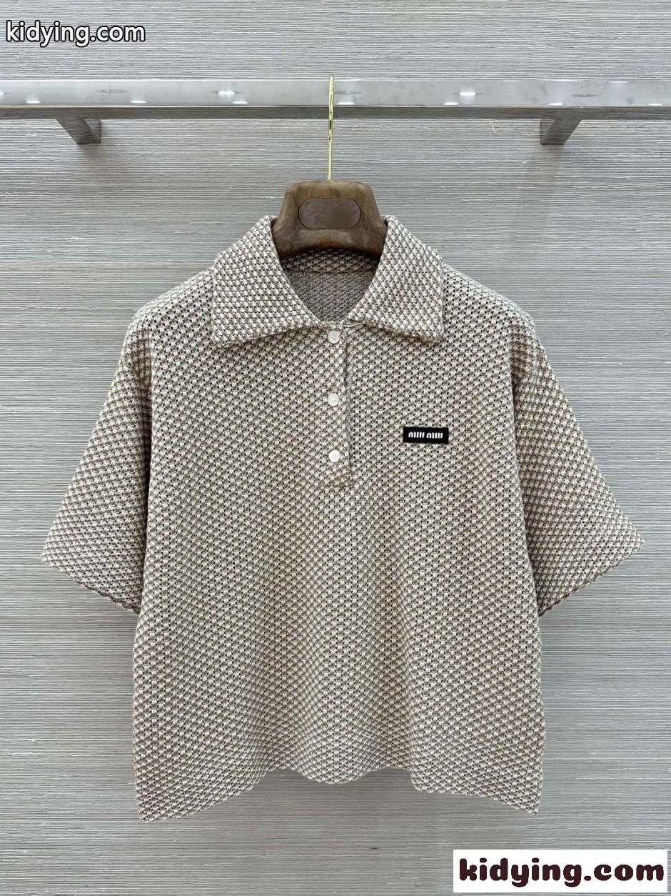 カジュアル コットン ポロシャツ ミュウミュウ Tシャツ 偽物 合わせやすい-0