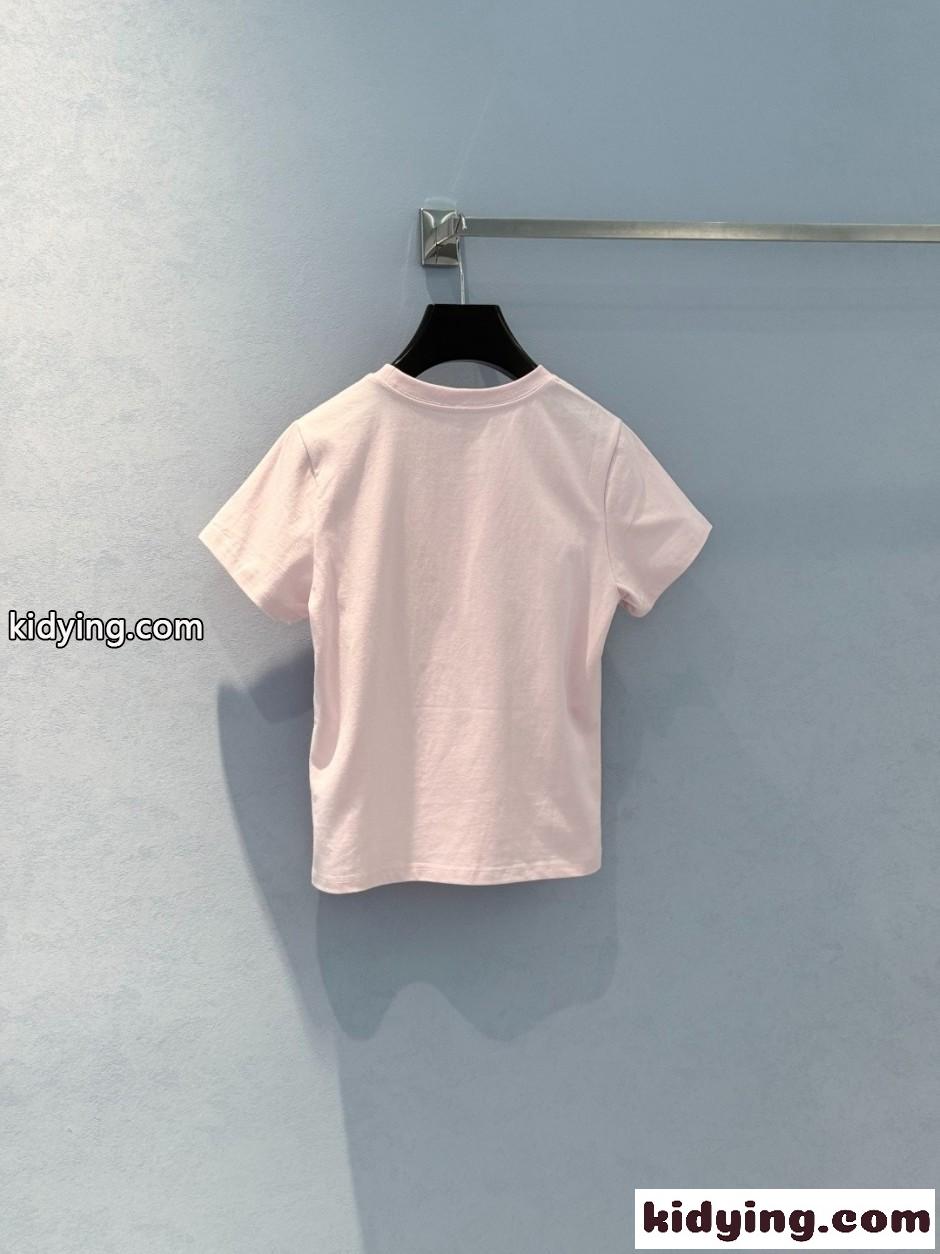 シンプル ロゴ入り 半袖Tシャツ アレキサンダーワング Tシャツ 偽物 コットン ピンク-1