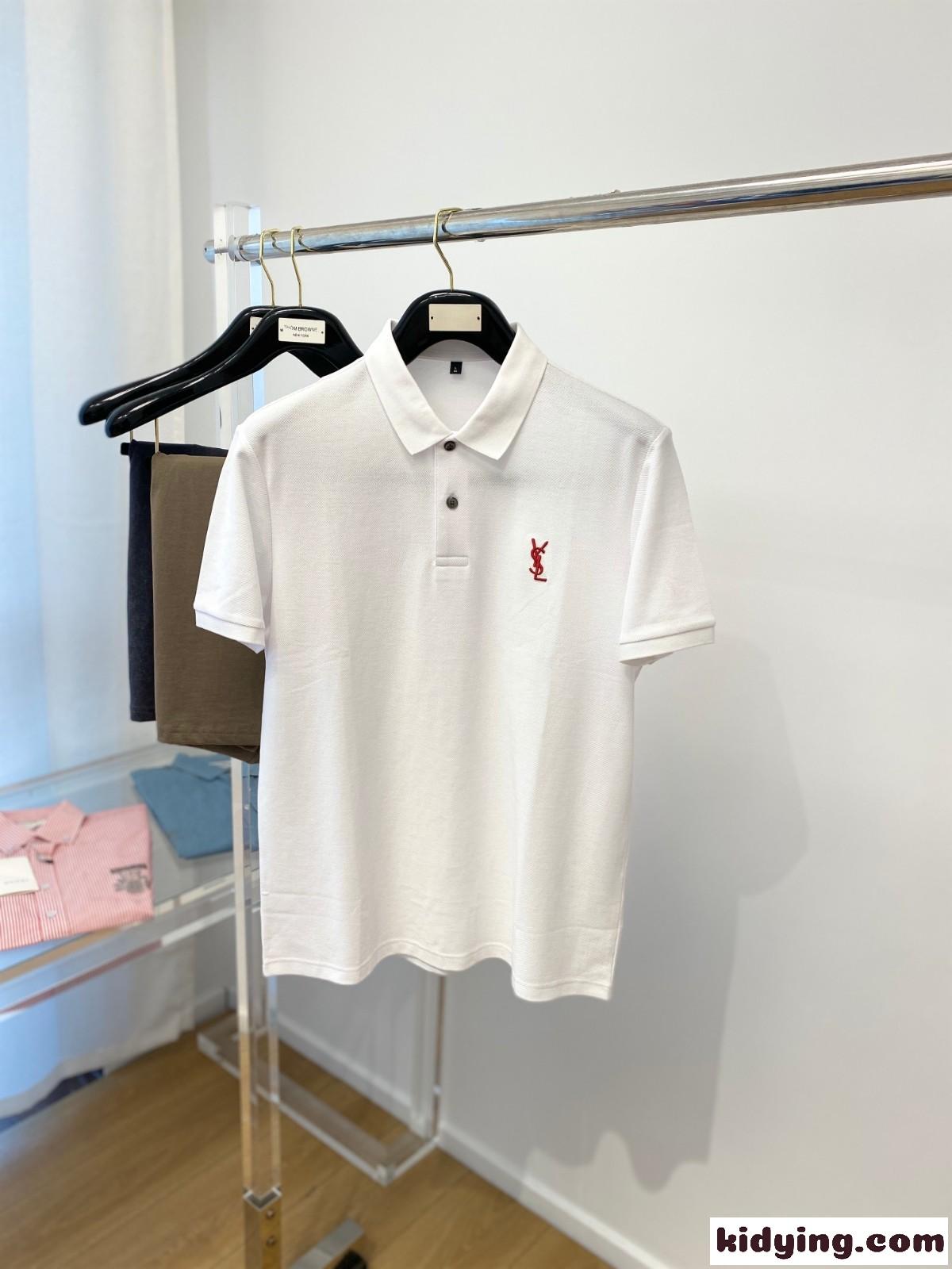 シンプル 合わせやすい コットン イヴ・サンローラン Tシャツ コピー 半袖 ポロシャツ ホワイト-0