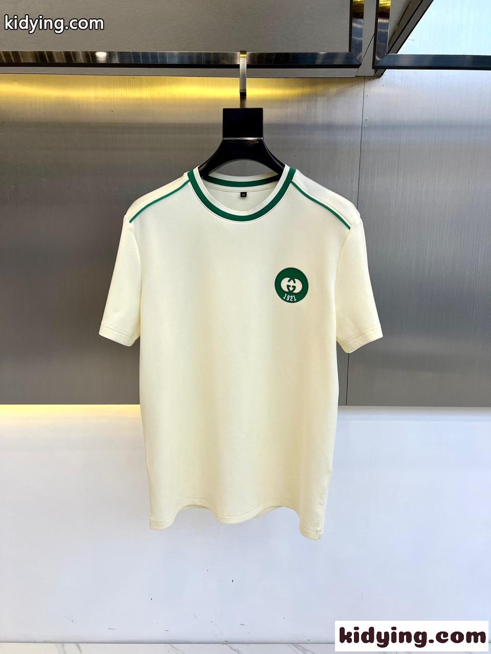 カジュアル クルーネック 半袖Tシャツ グッチ Tシャツ コピー コットン ベージュ-1