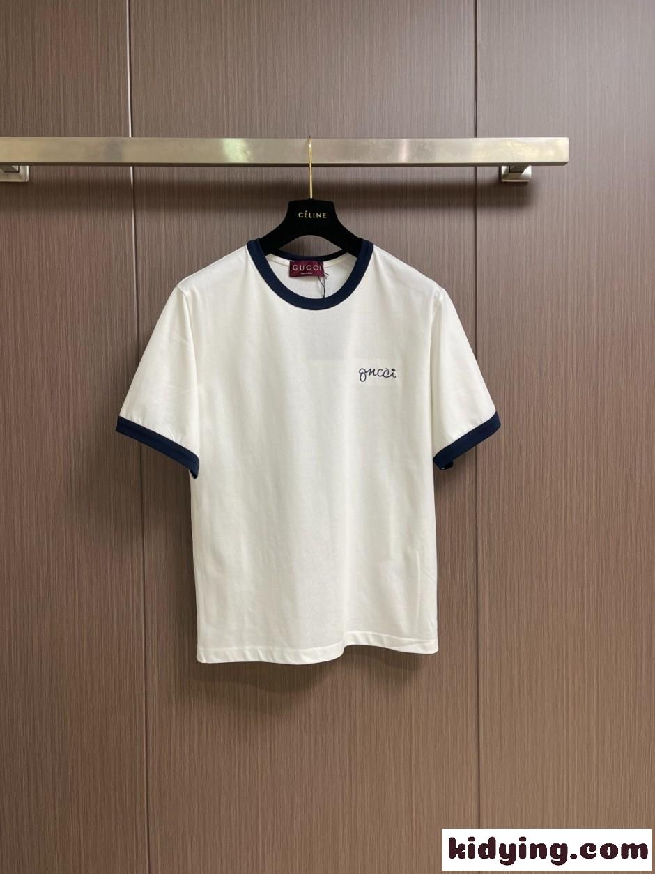 配色 スクリプトロゴ リンガーTシャツ グッチ Tシャツ 偽物 コットン ホワイト-1