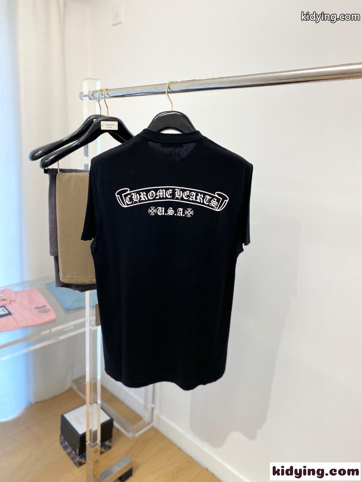 カジュアル ロゴプリント クルーネック クロムハーツ 半袖Tシャツ コピー ブラック-4