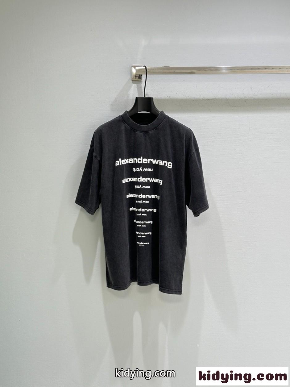 ユニセックス エンボスロゴ 半袖Tシャツ アレキサンダーワング Tシャツ コピー ブラック-0