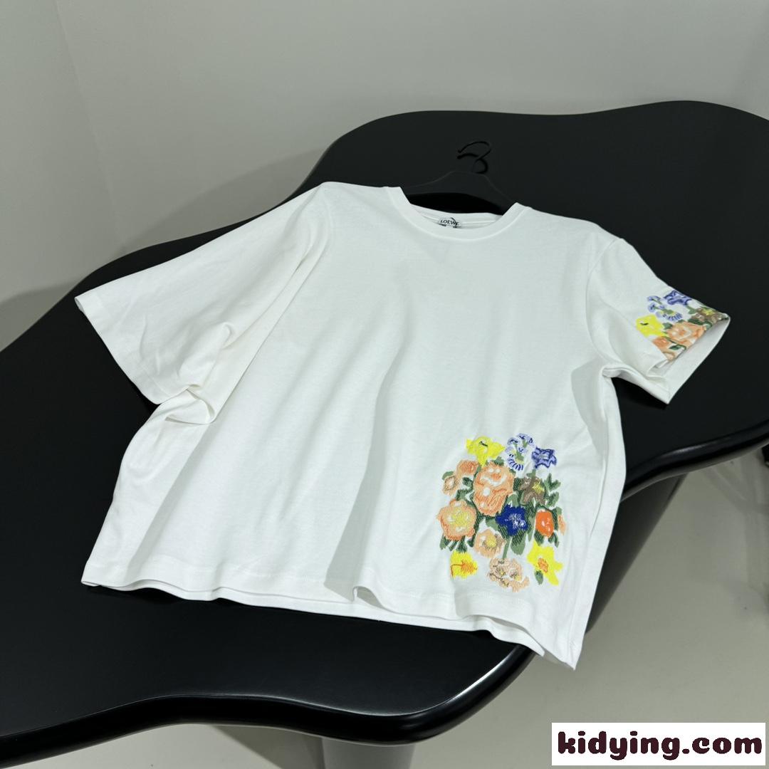 エンブロイダリー ドレープ Tシャツ ロエベ Tシャツ コピー カジュアル-2