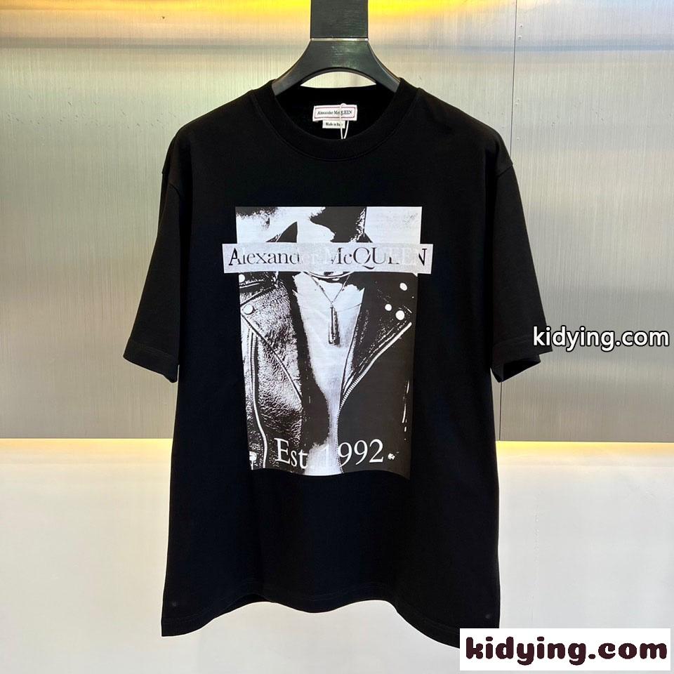 ユニセックス アトリエプリント 半袖Tシャツ アレキサンダー・マックイーン Tシャツ コピー ブラック-0