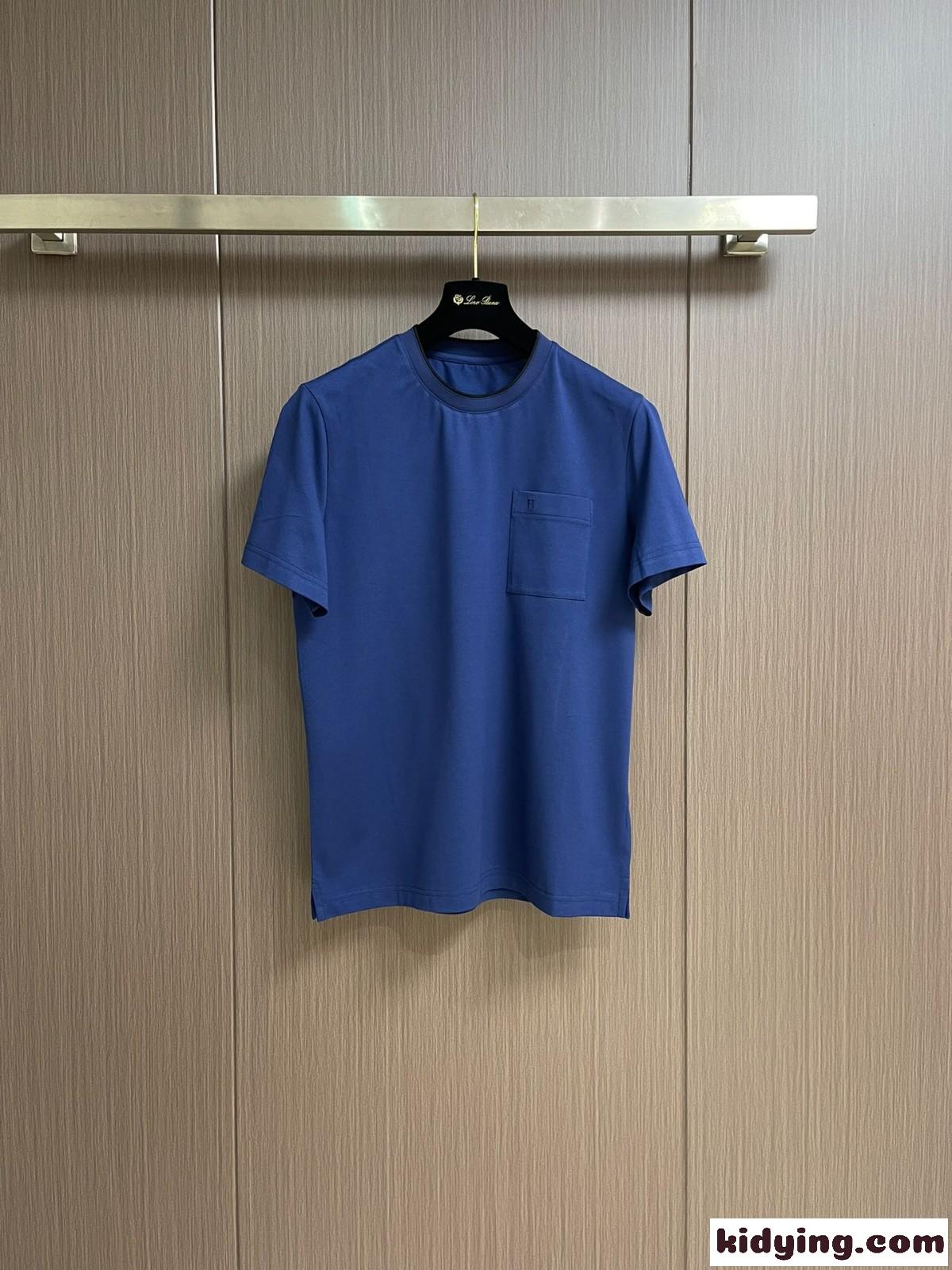 シンプル サドルステッチTシャツ エルメス Tシャツ コピー コットン ブルー-0