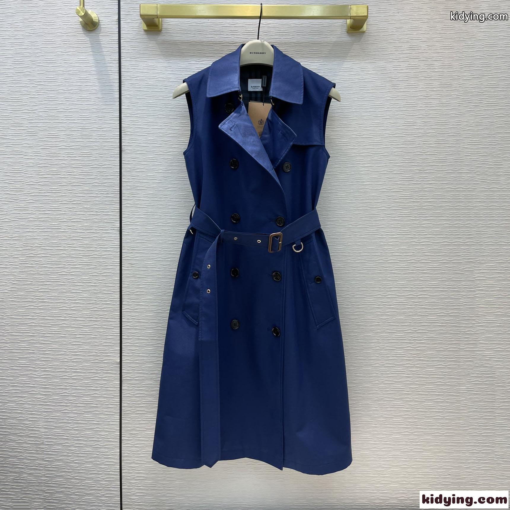 スリーブレス トレンチドレス ダブルブレスト バーバリー ワンピース コピー ブルー-3