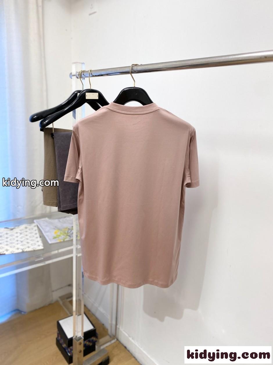 洗練された カジュアル クルーネック 半袖Tシャツ エルメス Tシャツ 偽物 ダスティピンク-4