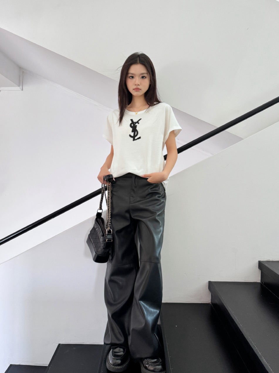 シンプル イヴ・サンローラン Tシャツ コピー カジュアル YSLロゴ 半袖Tシャツ ホワイト-0