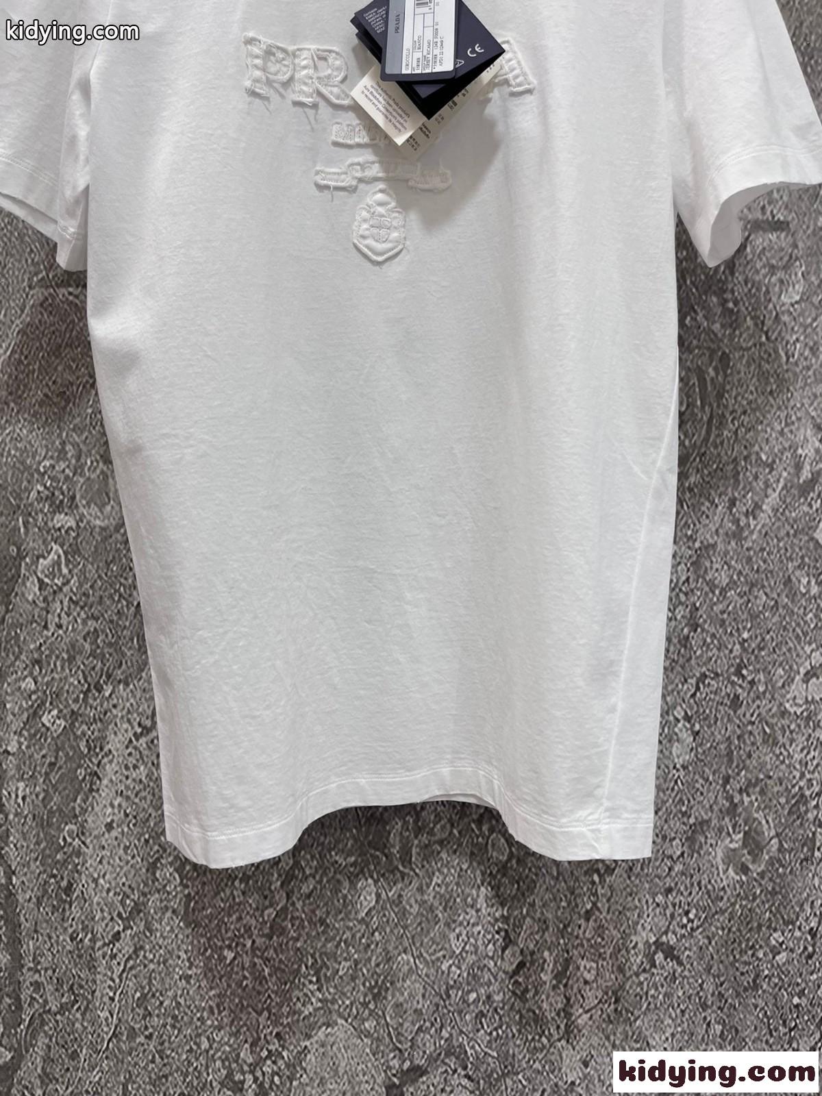 プラダ Tシャツ コピー シンプル 合わせやすい クルーネック エンブロイダリー ジャージー 半袖Tシャツ-3