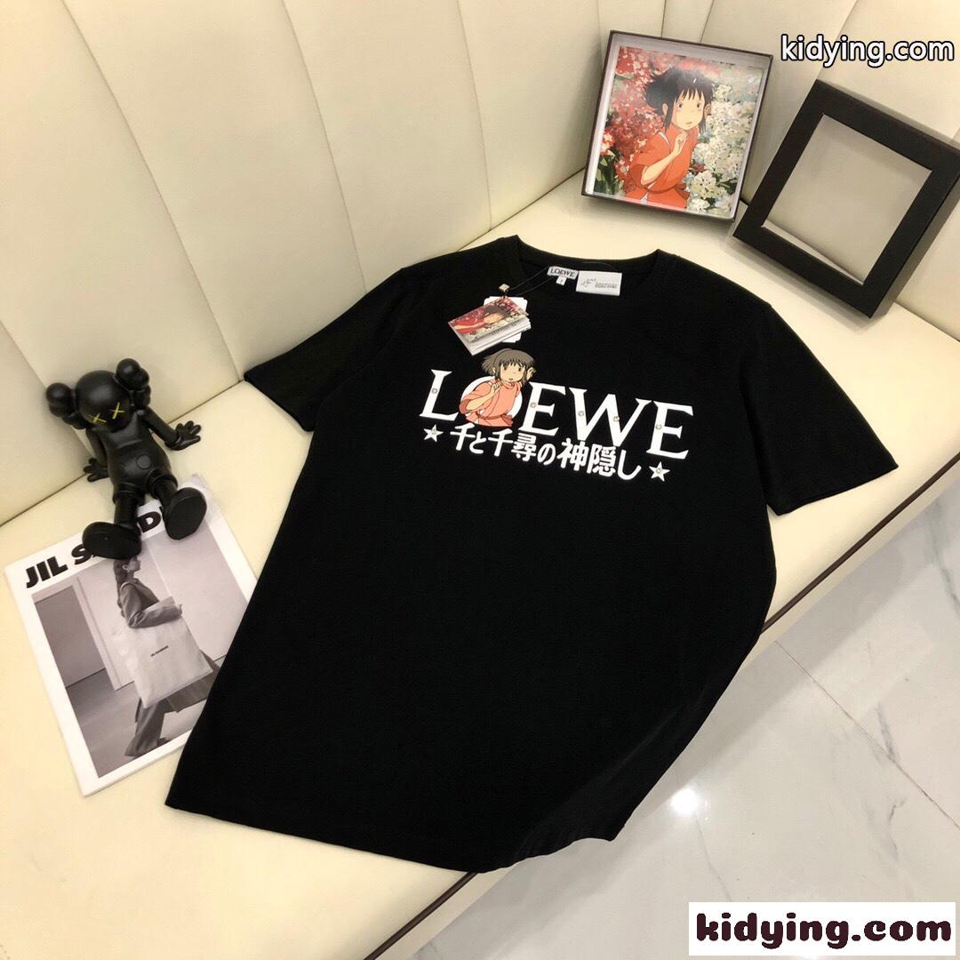 シンプル カジュアル おしゃれ プリント ビーズ飾り クルーネック ロエベ tシャツ コピー 春夏 定番 ゆったり-0