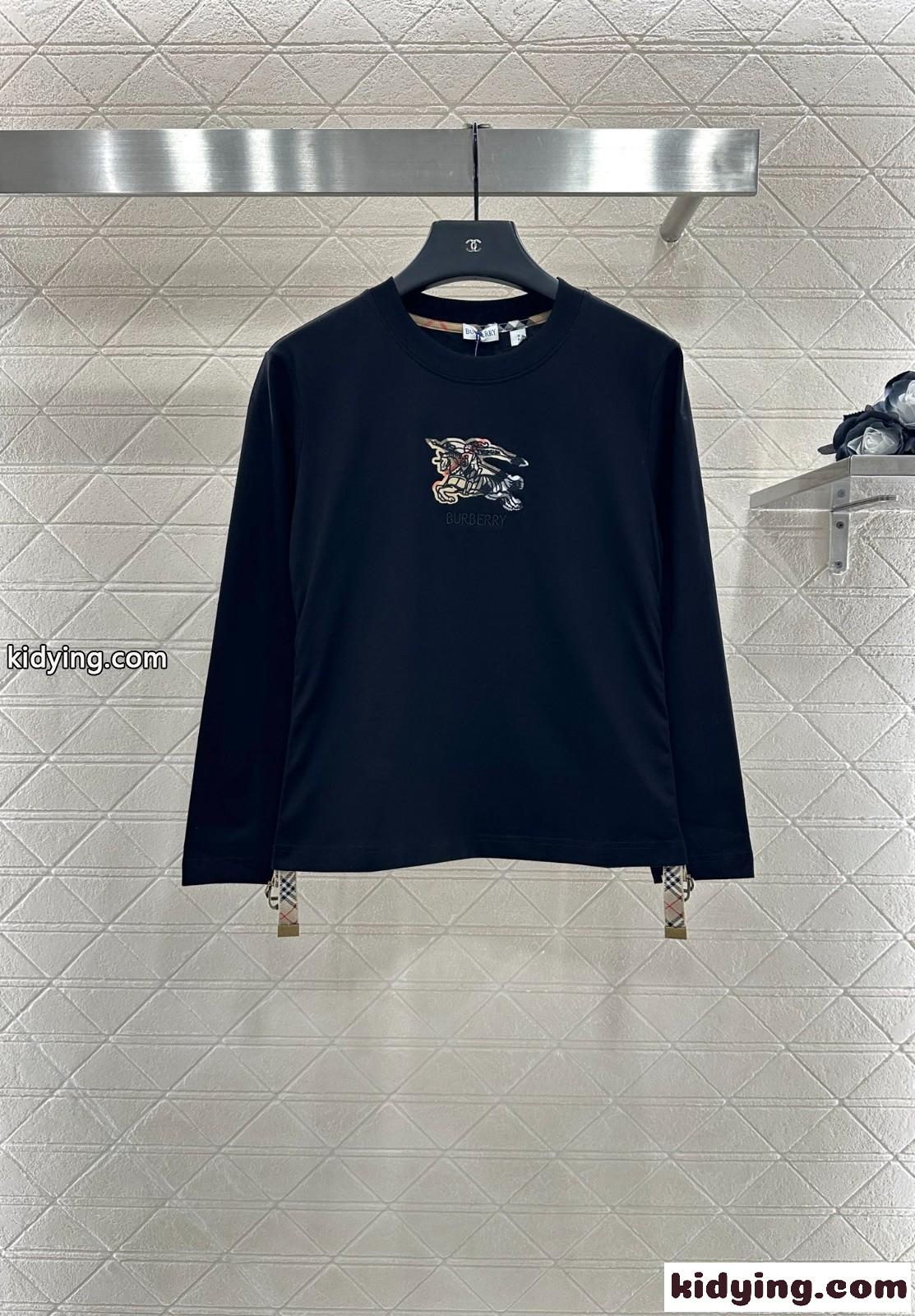 シンプル コットン ロゴ入り 長袖Tシャツ バーバリー Tシャツ コピー ブラック-0