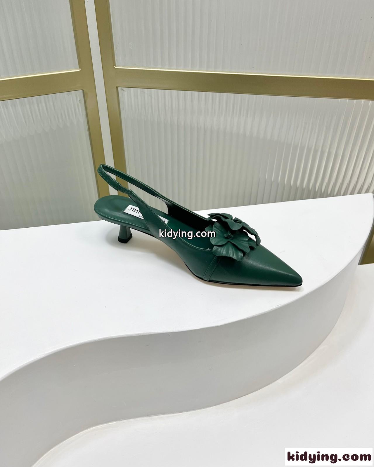 フラワー付き ナッパレザー・スリングバックパンプス ジミーチュウ パンプス コピー グリーン-1