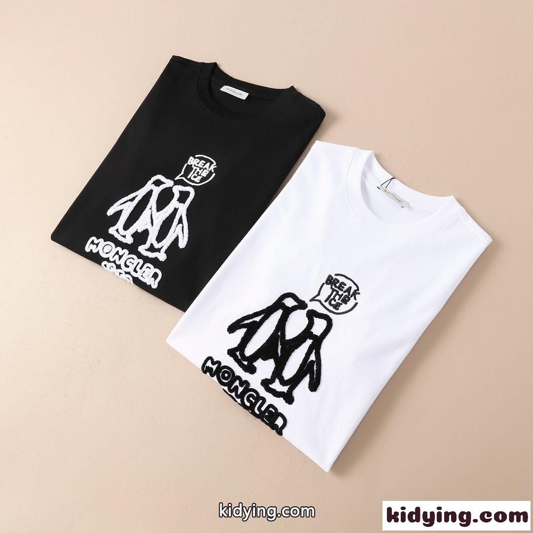 モンクレール 半袖tシャツ コピー ロゴ お洒落 通気性 着心地いいカジュアル シンプル クルーネック ホワイト ブラック-0
