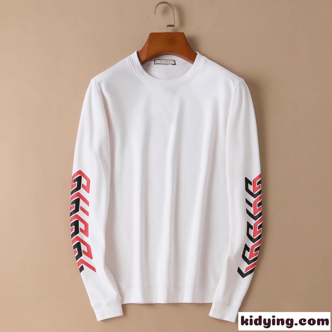 グッチ 長袖tシャツ メンズ コピー オシャレ 柔らかい 合わせやすい プリント プルオーバー ホワイト ブラック-1