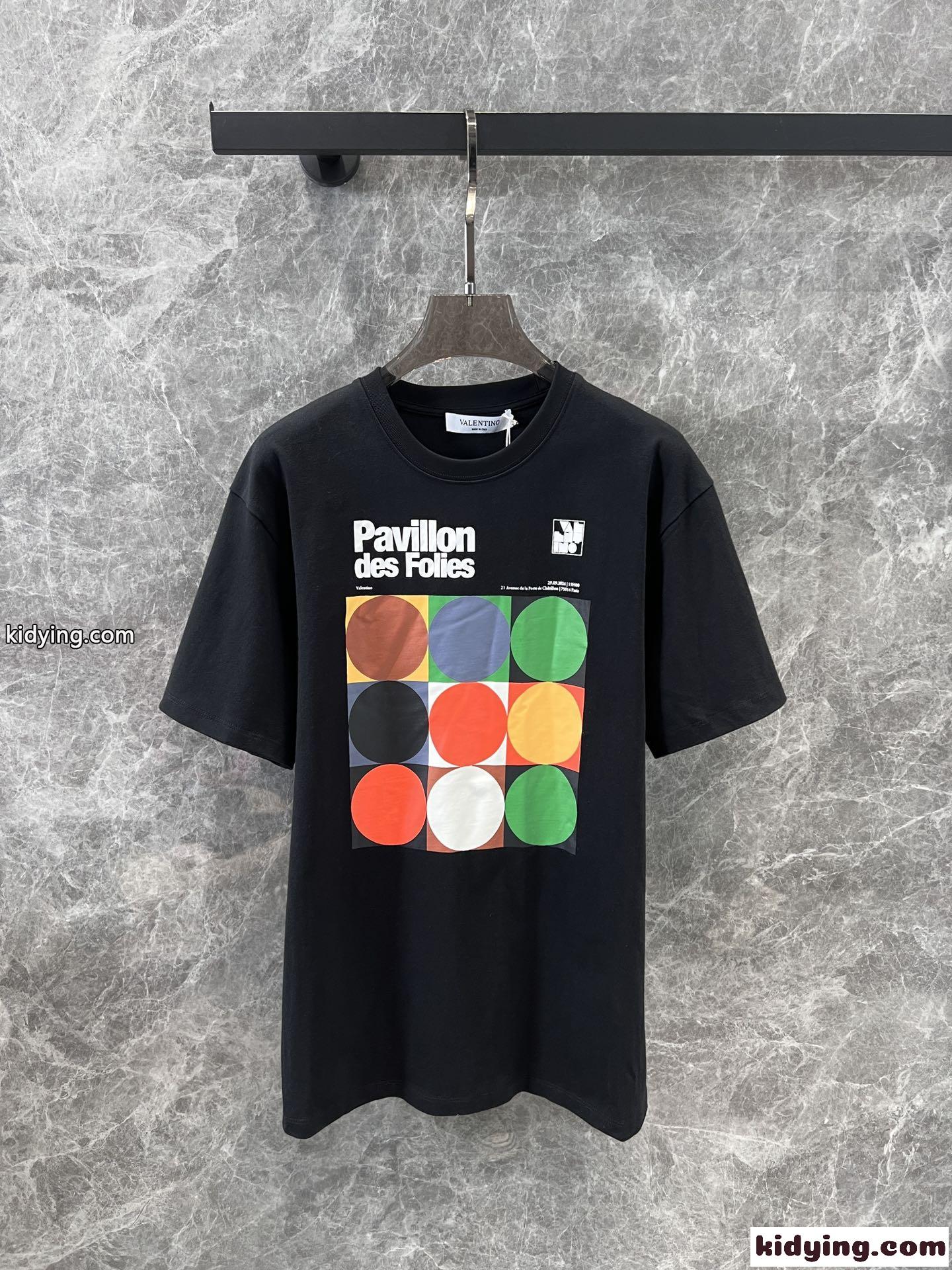 パヴィヨン デ フォリ プリント コットン Tシャツ ヴァレンティノ 半袖Tシャツ スーパーコピー ユニセックス ブラック-2