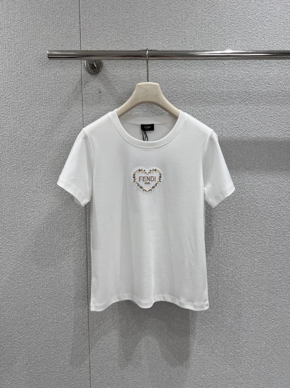 フェンディ Tシャツ 偽物 シンプル 合わせやすい コットン 半袖Tシャツ ホワイト-2