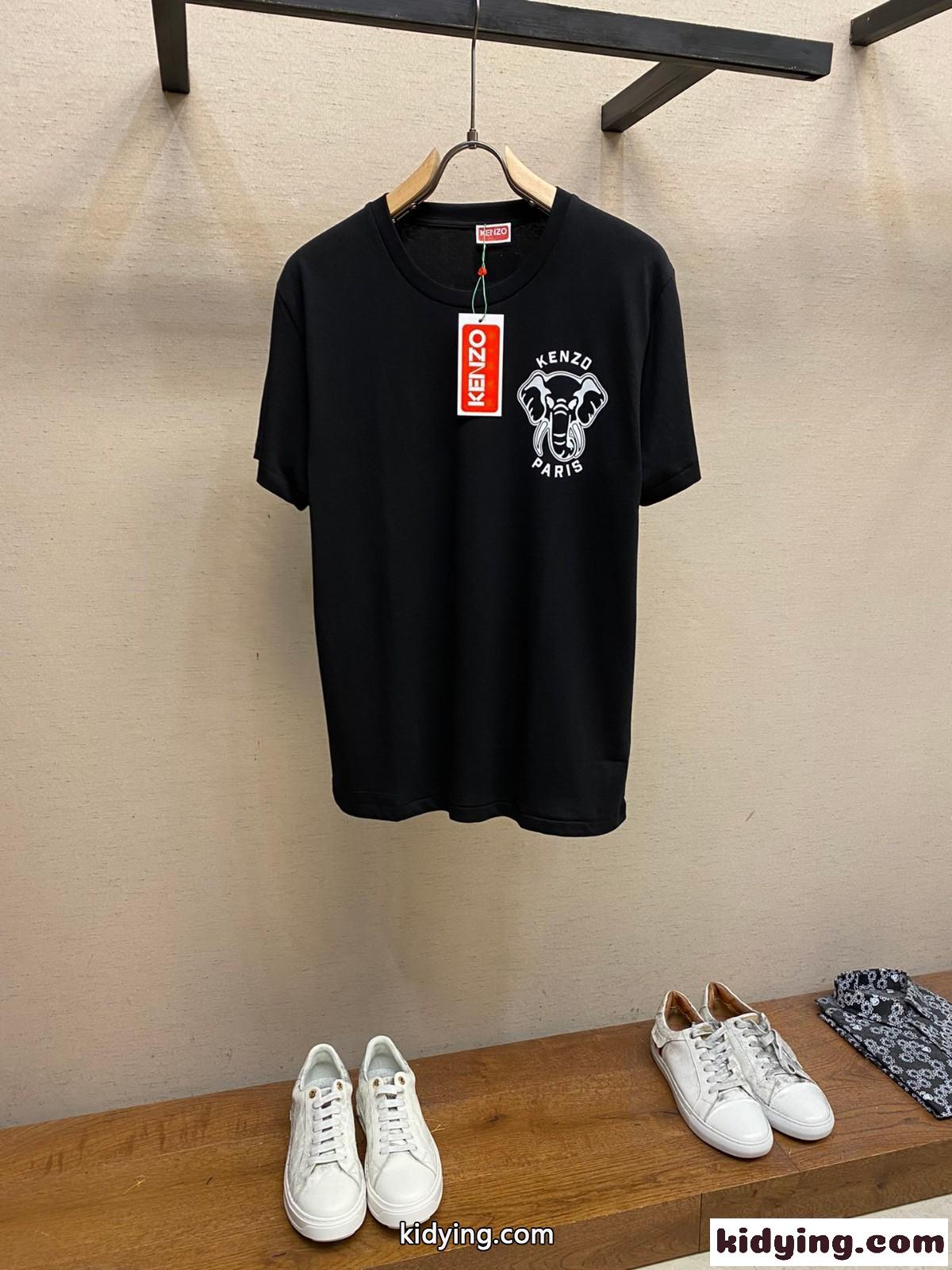 おしゃれ 人気 クルーネック エレファント 半袖Tシャツ メンズ ケンゾー Tシャツ コピー ブラック-2