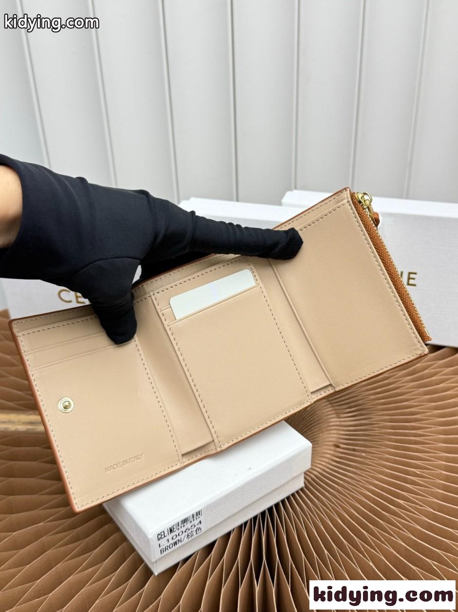 人気 おしゃれ 3つ折り財布 セリーヌ 財布 コピー ウォレット ブラウン-4