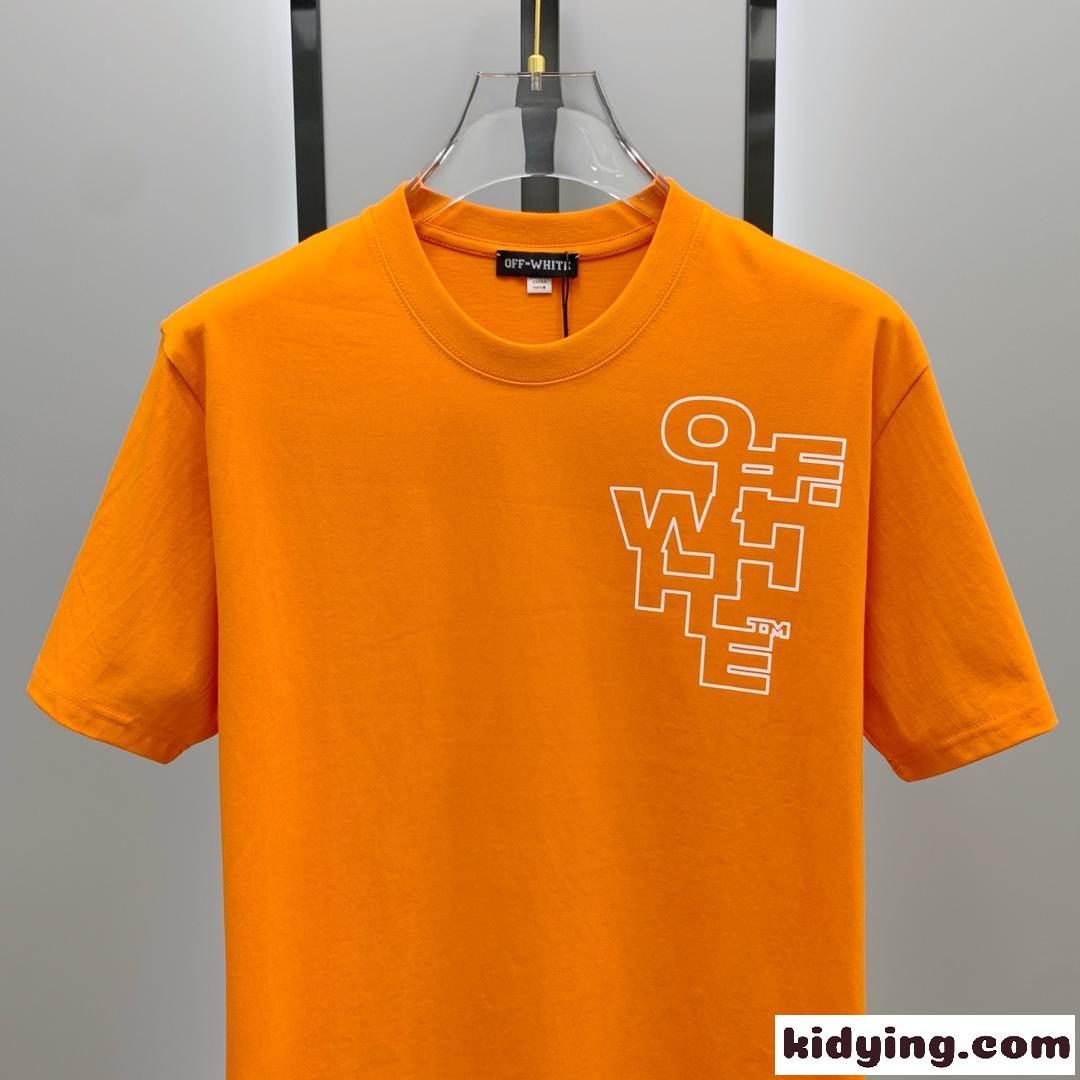オフホワイト Tシャツ コピー カジュアル ロゴ入り コットン 半袖Tシャツ オレンジ-1