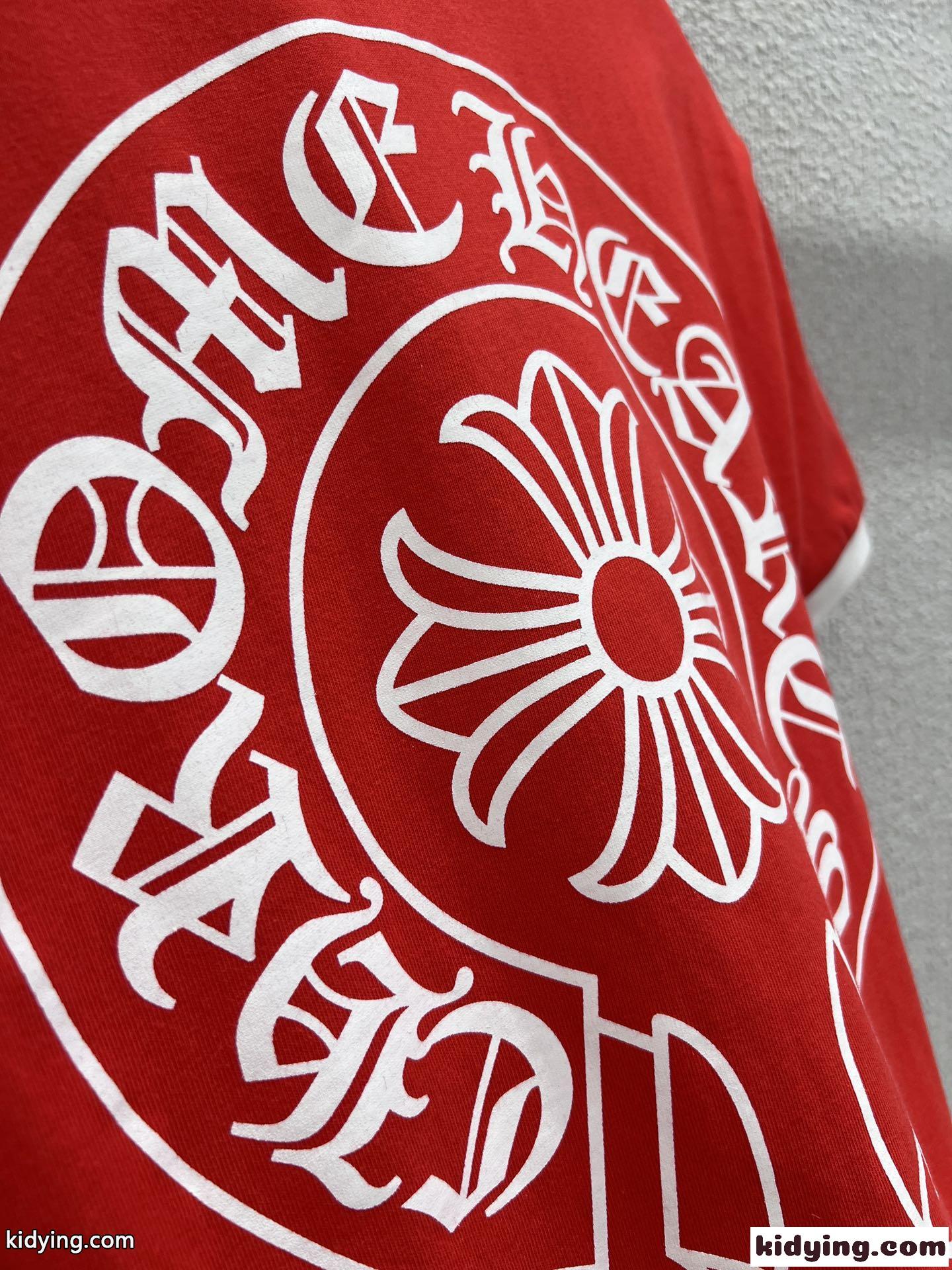 カジュアル ロゴプリント 半袖Tシャツ クロムハーツ Tシャツ 偽物 コットン レッド-4