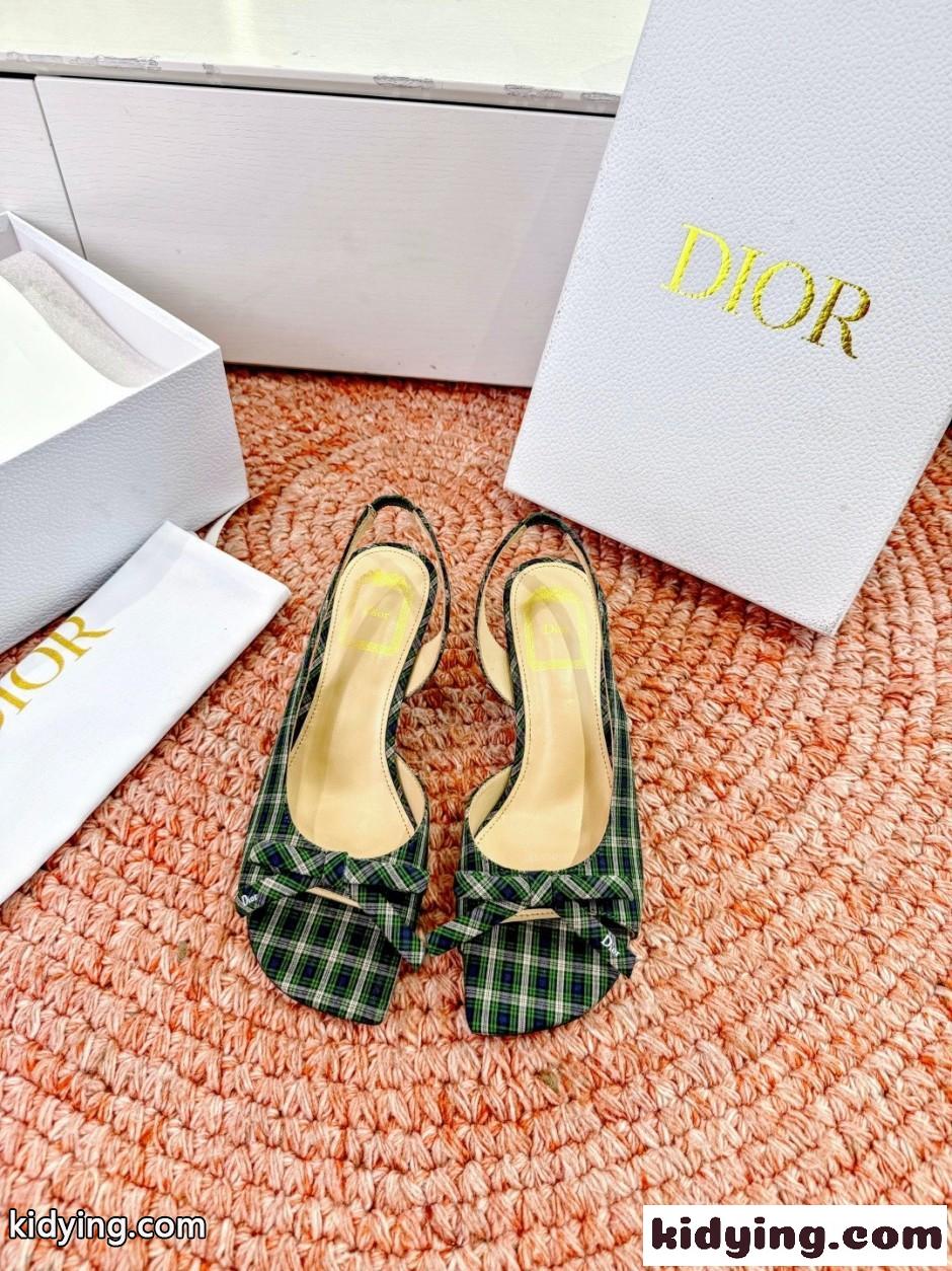 クリスチャン・ディオール コピー チェック柄 Dior Bow ヒール スリングバックサンダル-2