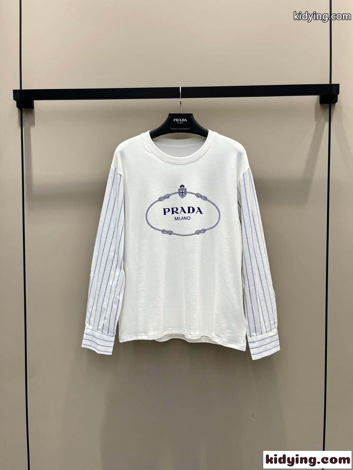 おしゃれ 切り替え長袖Tシャツ クルーネックプラダ Tシャツ コピー-0