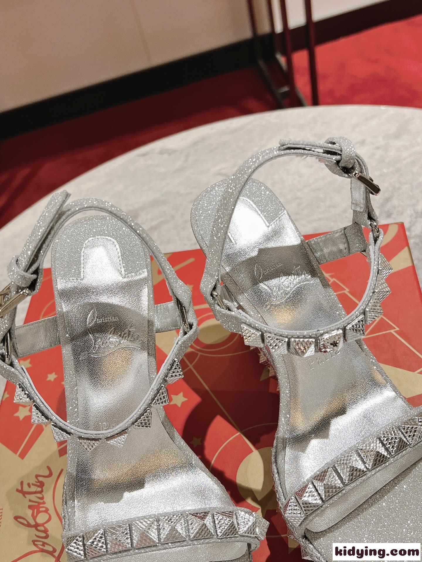 歩きやすい 12CM ウェッジソール クリスチャン・ルブタン サンダル コピー レディース シルバー-3