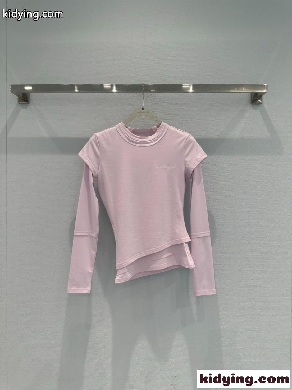 アシンメトリー レイヤード風 長袖Tシャツ アレキサンダーワング Tシャツ コピー ピンク-0