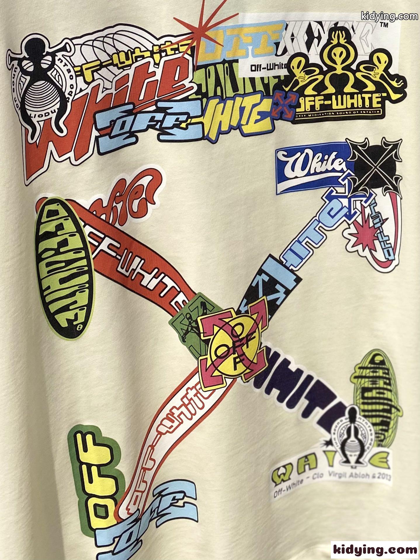 オフホワイト tシャツ コピー カジュアル プリント コットン 半袖Tシャツ-4