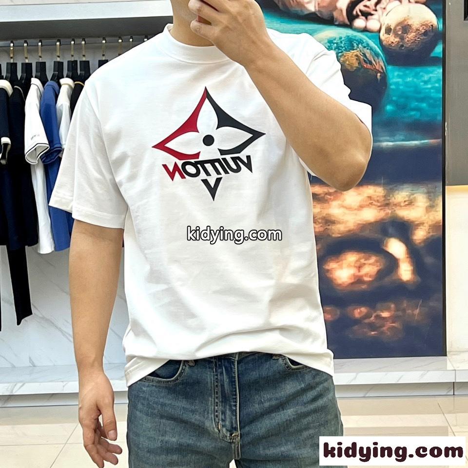 カジュアル プリント クルーネック ルイ・ヴィトン 半袖Tシャツ コピー ホワイト-1