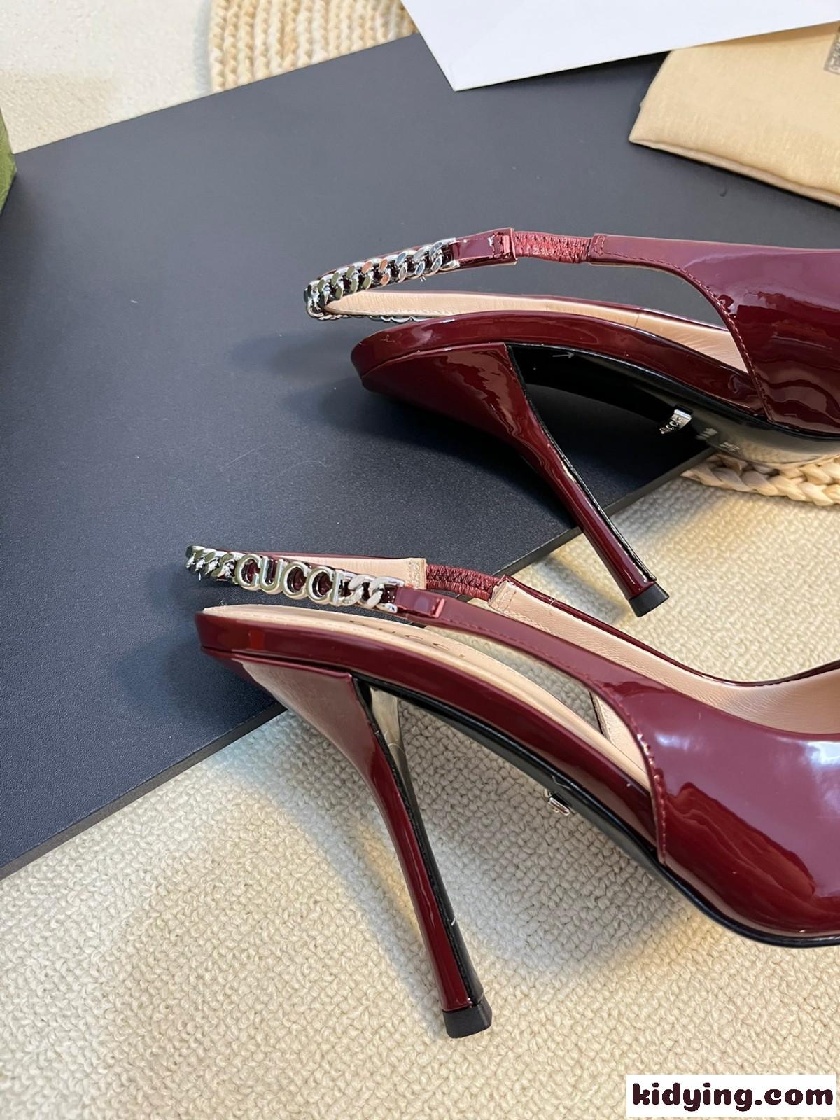 スリングバックパンプス グッチ パンプス スーパーコピー パテントレザー ワイン-3