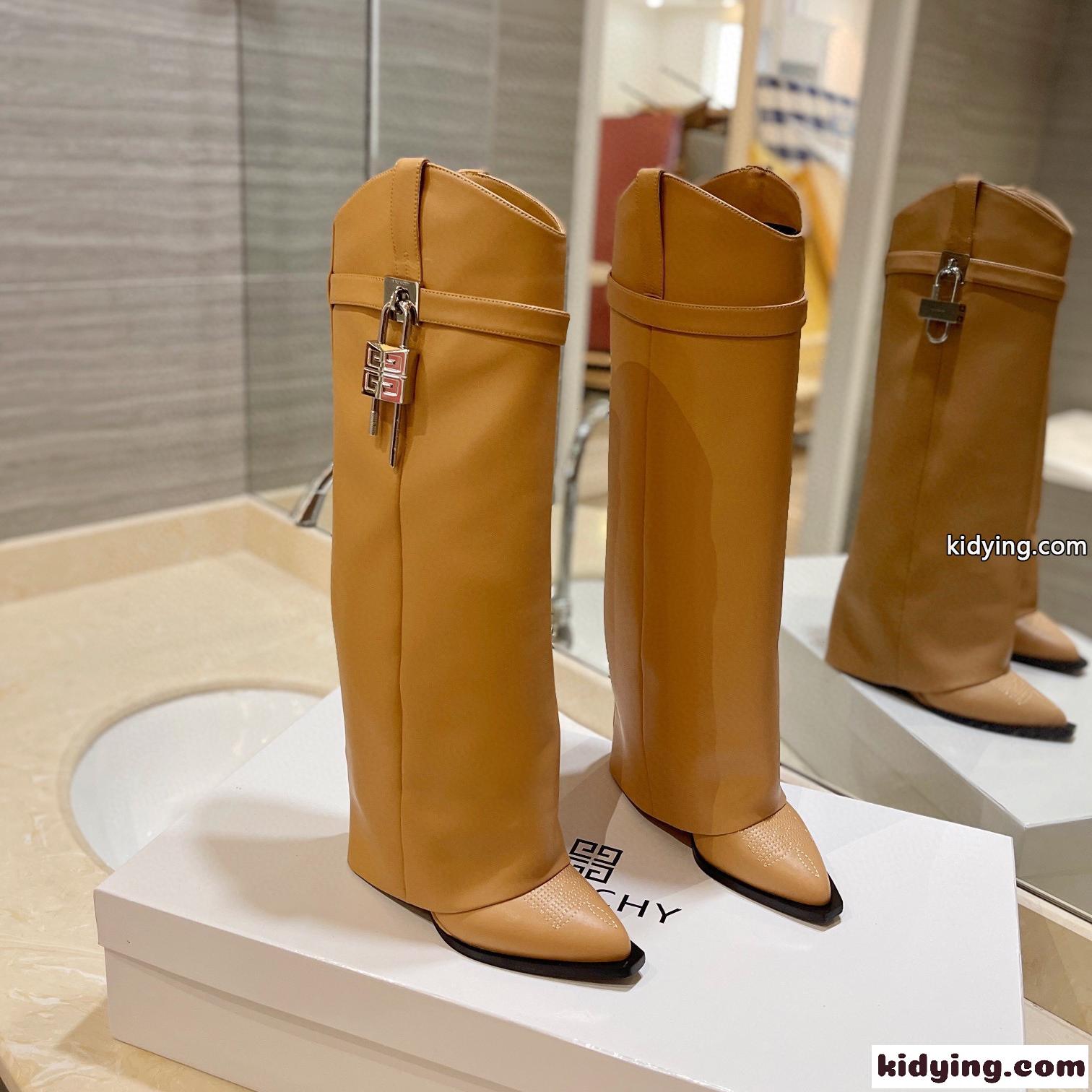 シャークロック カウボーイ ブーツ レザー ジバンシィ ブーツ スーパーコピー ブラウン-1