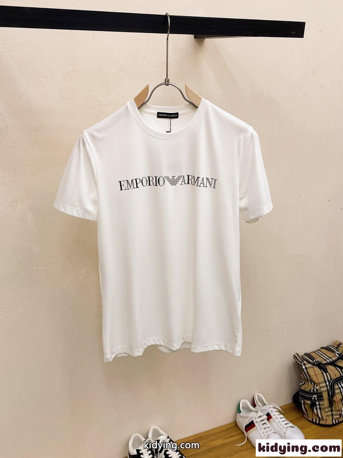 春夏 定番 クルーネック ロゴ アルマーニ 半袖Tシャツ コピー ホワイト-0
