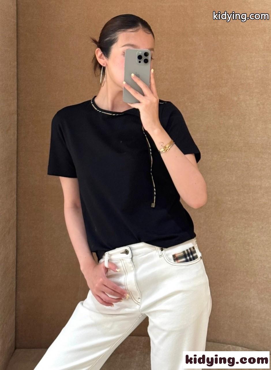 タイスリーブ コットンTシャツ バーバリー Tシャツ コピー ブラック-4