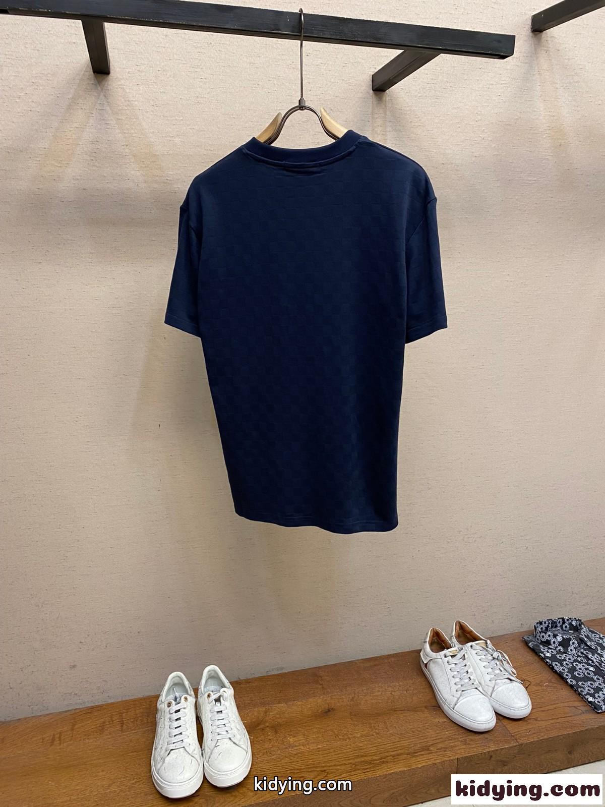 ダミエ クルーネック Tシャツ ルイ・ヴィトン 半袖Tシャツ コピー ブルー-1