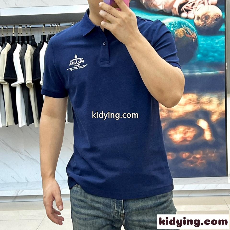 定番 コットンピケ ポロシャツ プラダ Tシャツ 偽物 半袖 トップス ブルー-1